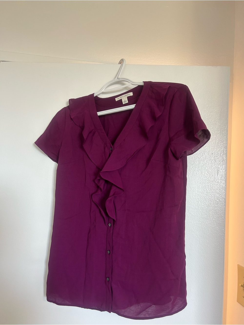 Banana Republic Plum Ruffle-Trim Short Sleeve Blouse